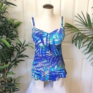 Medium Blue Palm Leaf One Pc Swimsuit